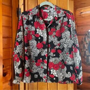 Alfred Dunner Black and Red Floral Blouse